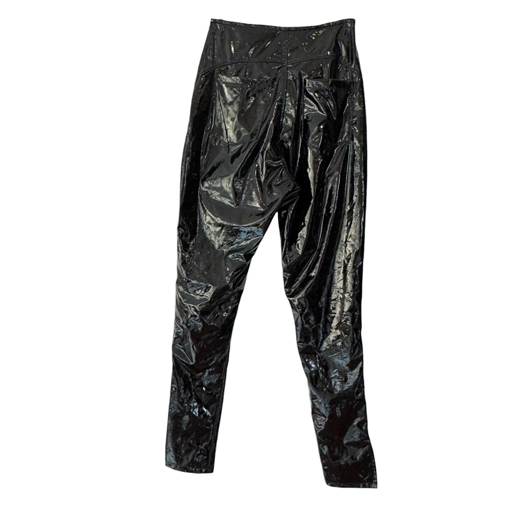 RV LEOA Wet Look Faux Leather High-Waist Woman’s M Black Skinny Pants - Picture 3 of 12